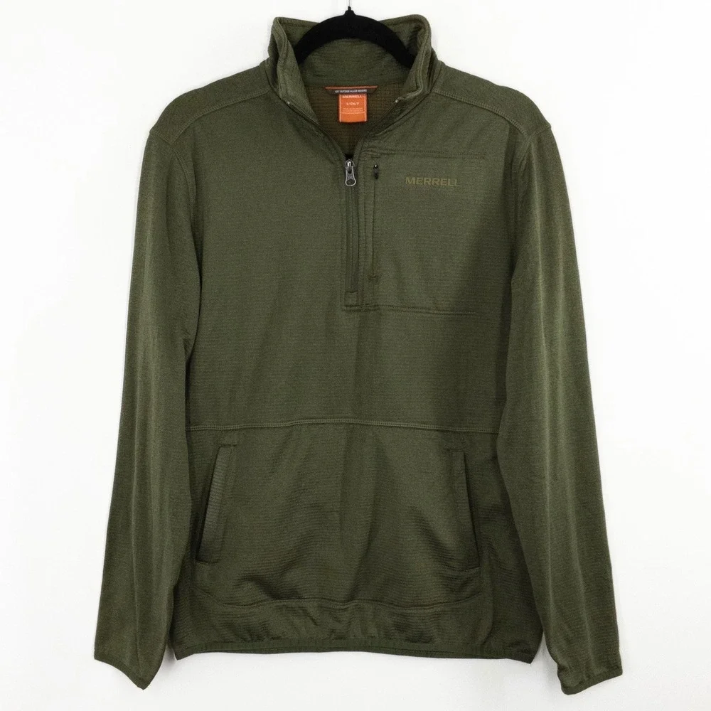 Merrell Quarter Zip Pullover Men's Small Olive Performance Stretch Hiking NWOT